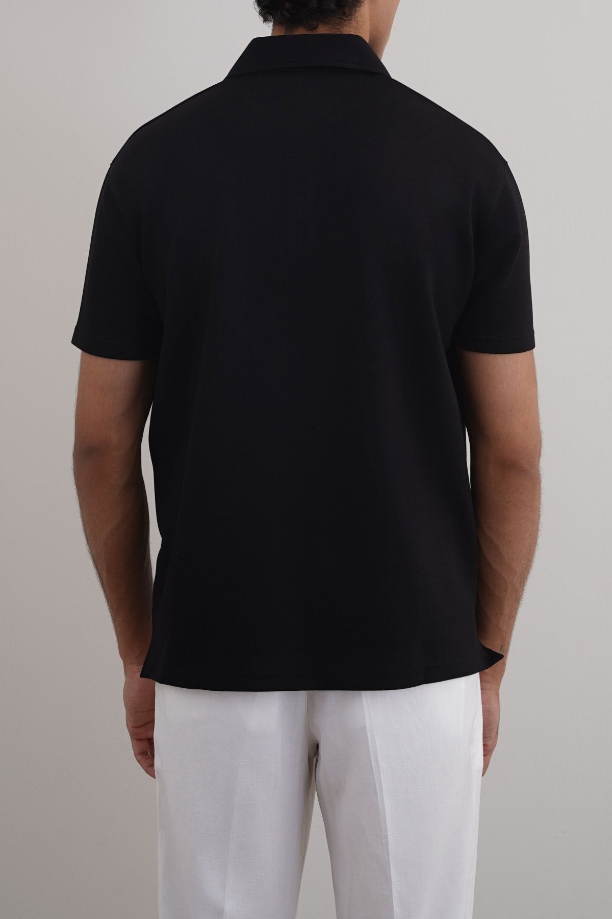 Black Soft Neoprene Zipper Polo - Relaxed Fit