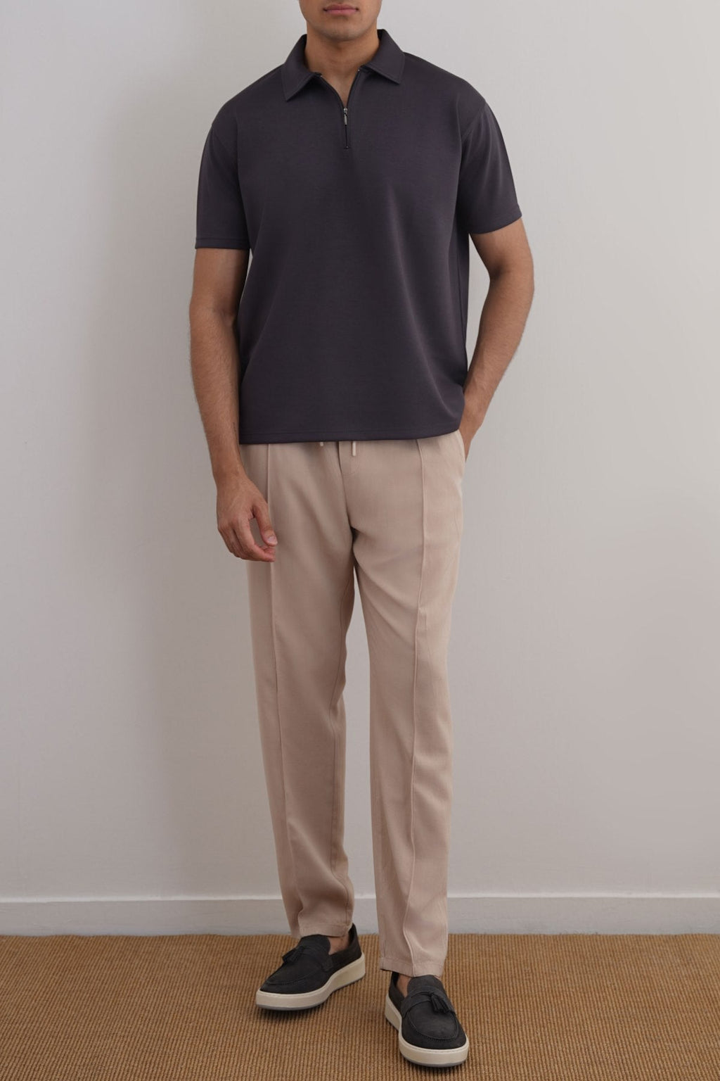 Charcoal Soft Neoprene Zipper Polo - Relaxed Fit – Cool Havn