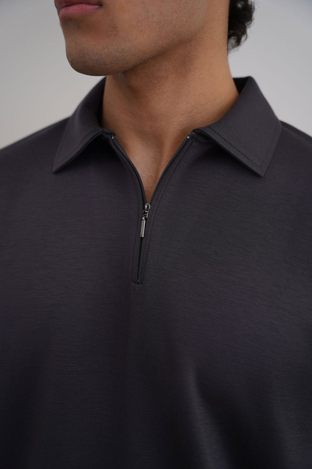 Charcoal Soft Neoprene Zipper Polo - Relaxed Fit – Cool Havn