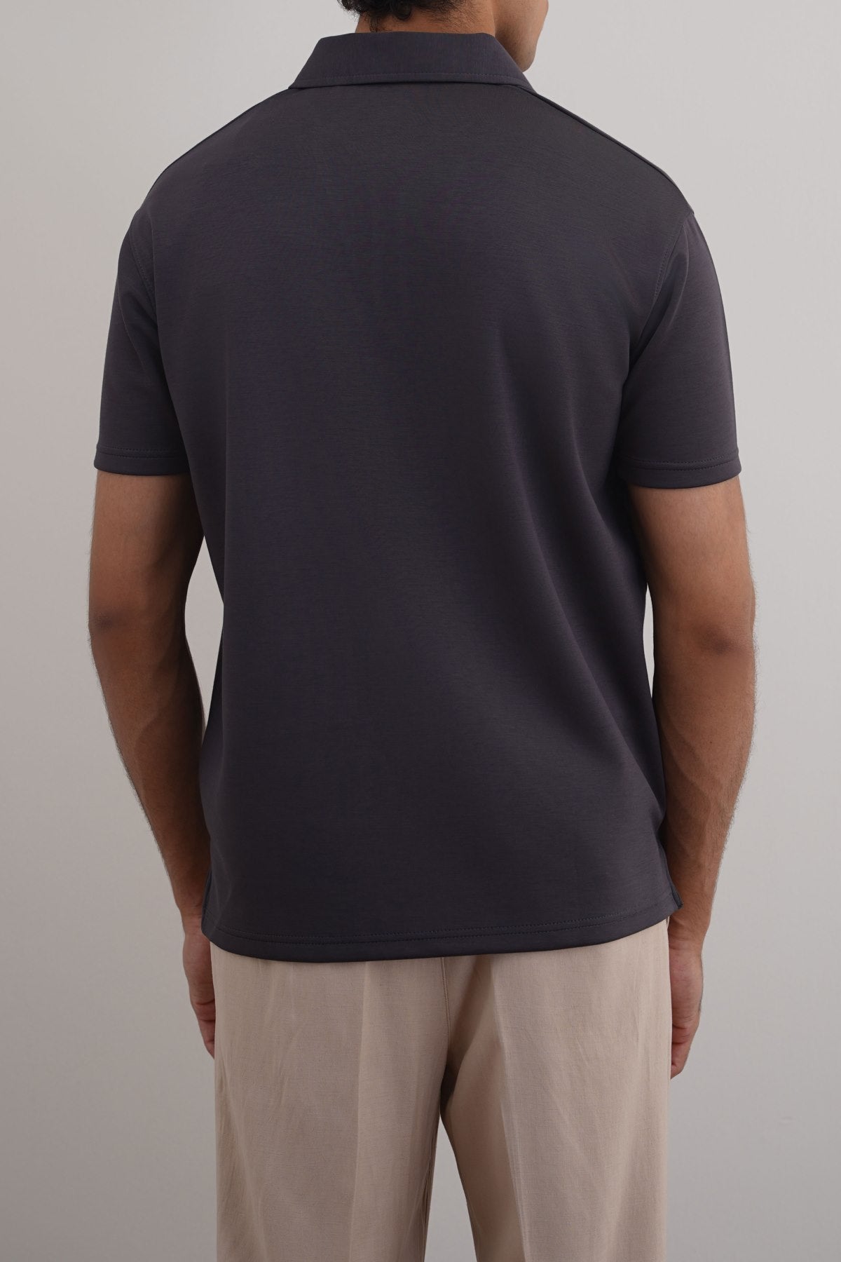 Charcoal Soft Neoprene Zipper Polo - Relaxed Fit