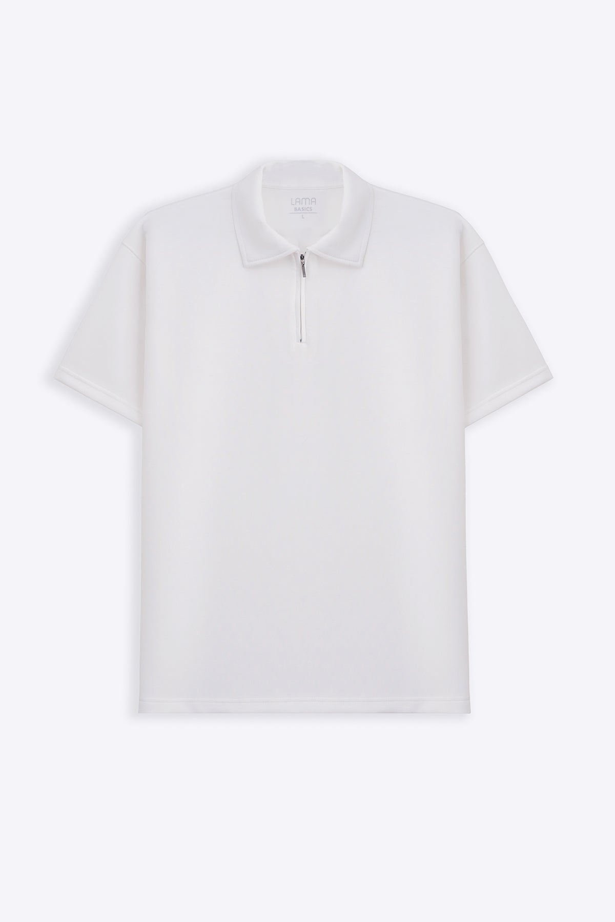 White Relaxed Fit Neoprene Zipper Polo with Soft Hand Feel