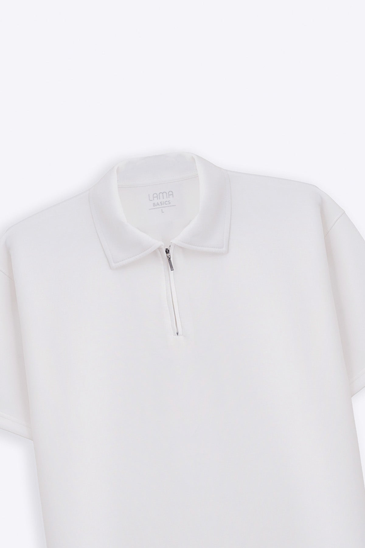 White Relaxed Fit Neoprene Zipper Polo with Soft Hand Feel