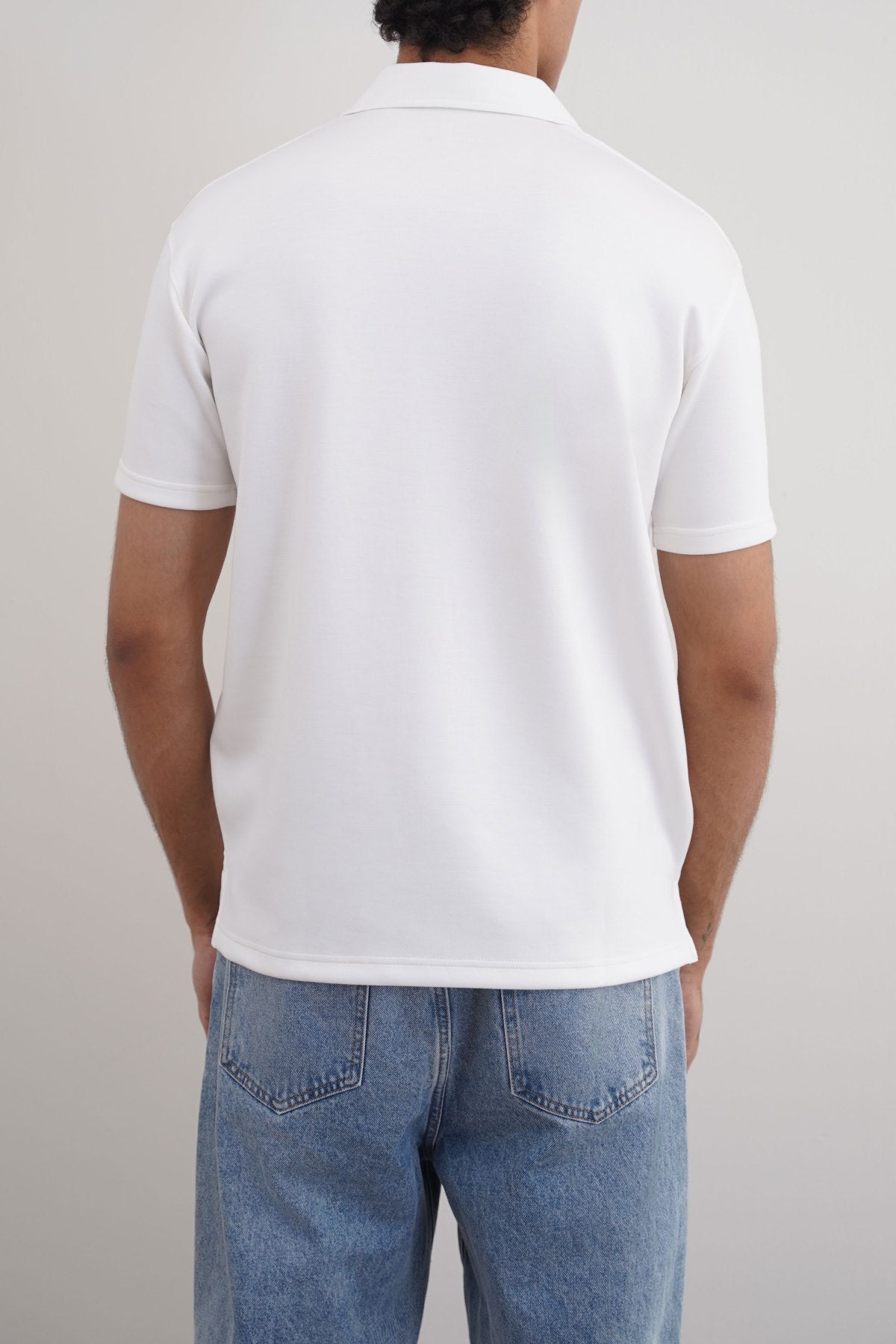 White Relaxed Fit Neoprene Zipper Polo with Soft Hand Feel