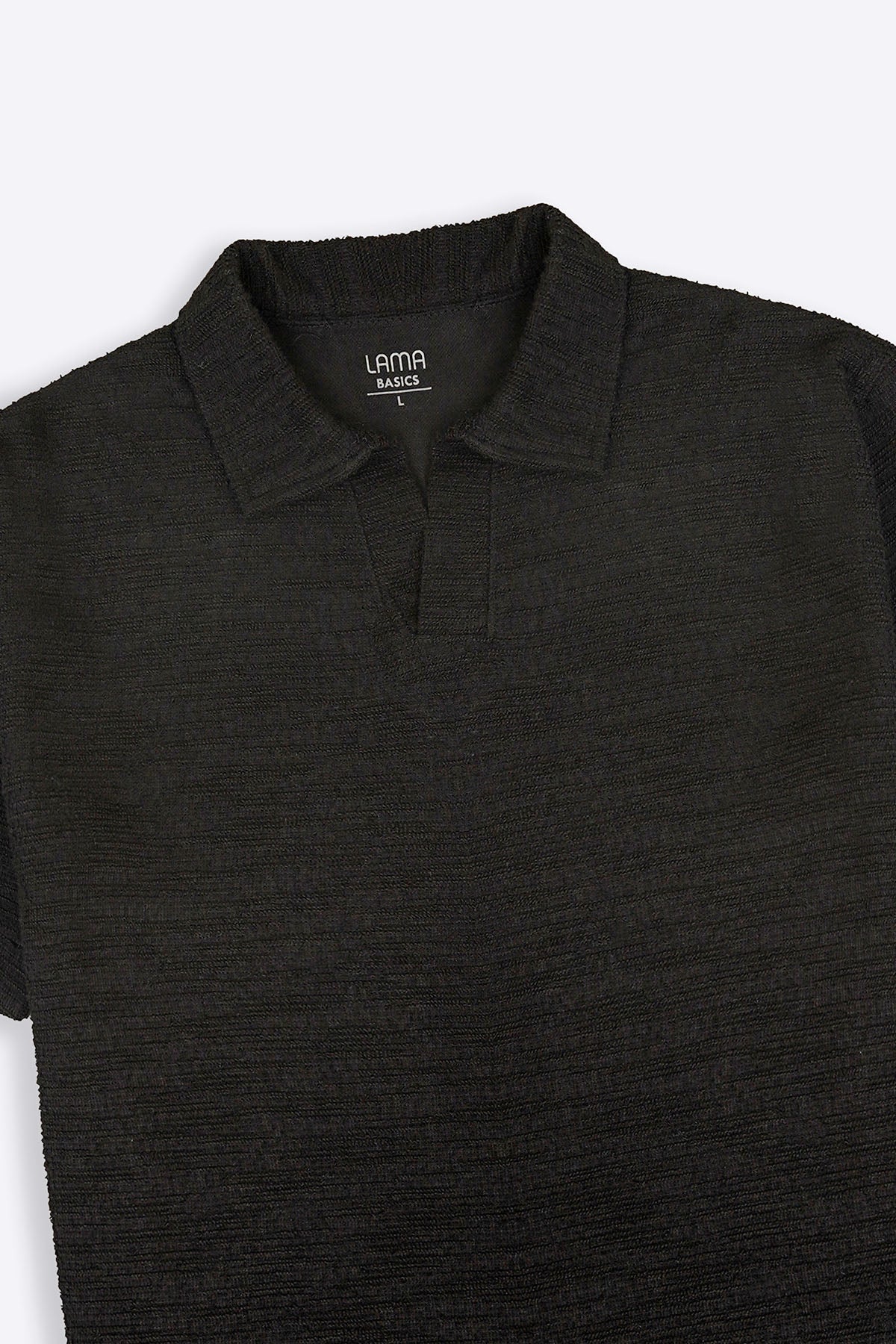 Black Relaxed Fit Boucle Knitted Polo Shirt