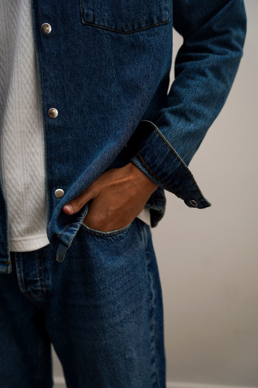 Blue Relaxed Straight Jeans with Scoop Pockets - Regular Hand Feel