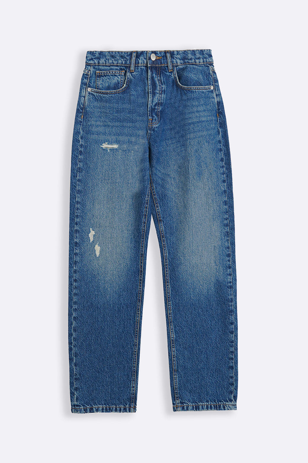 Blue Relaxed Straight Jeans with Scoop Pockets - Regular Hand Feel