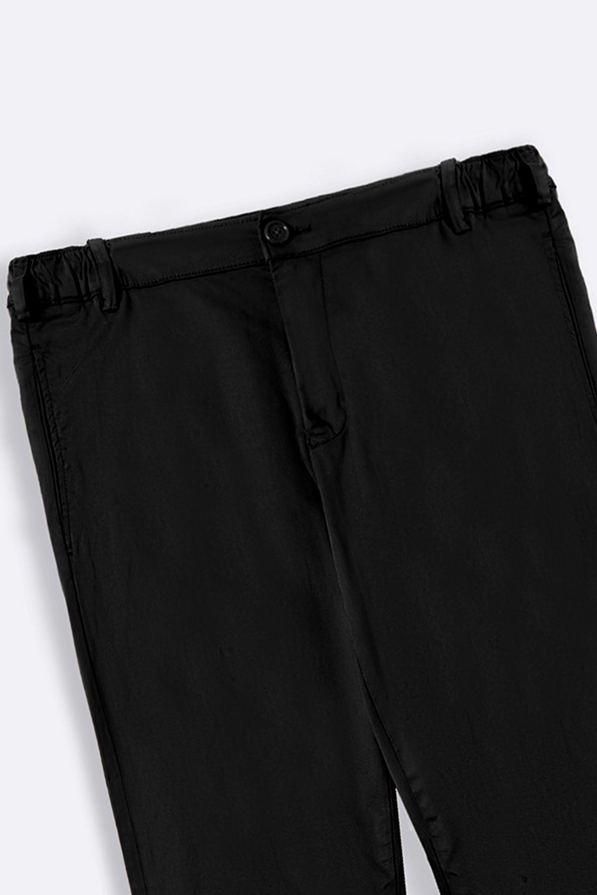 Black Soft Slim Straight Pants with Elastic Waistband