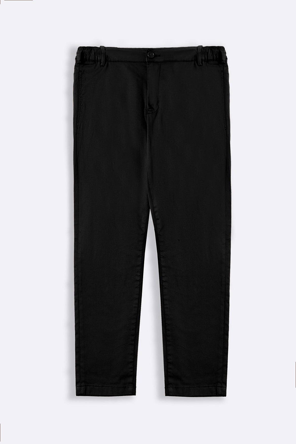 Black Soft Slim Straight Pants with Elastic Waistband