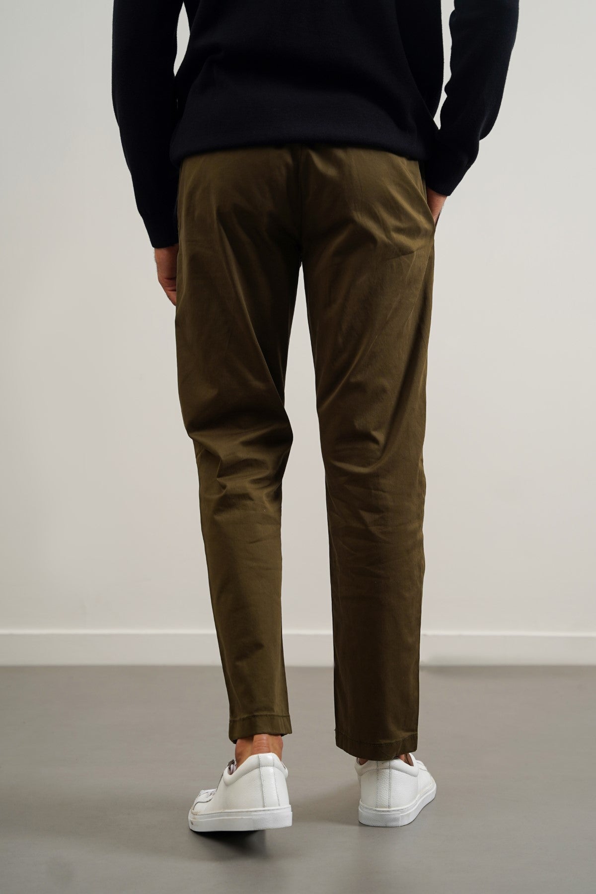 Olive Soft Slim Straight Pants with Elastic Waistband