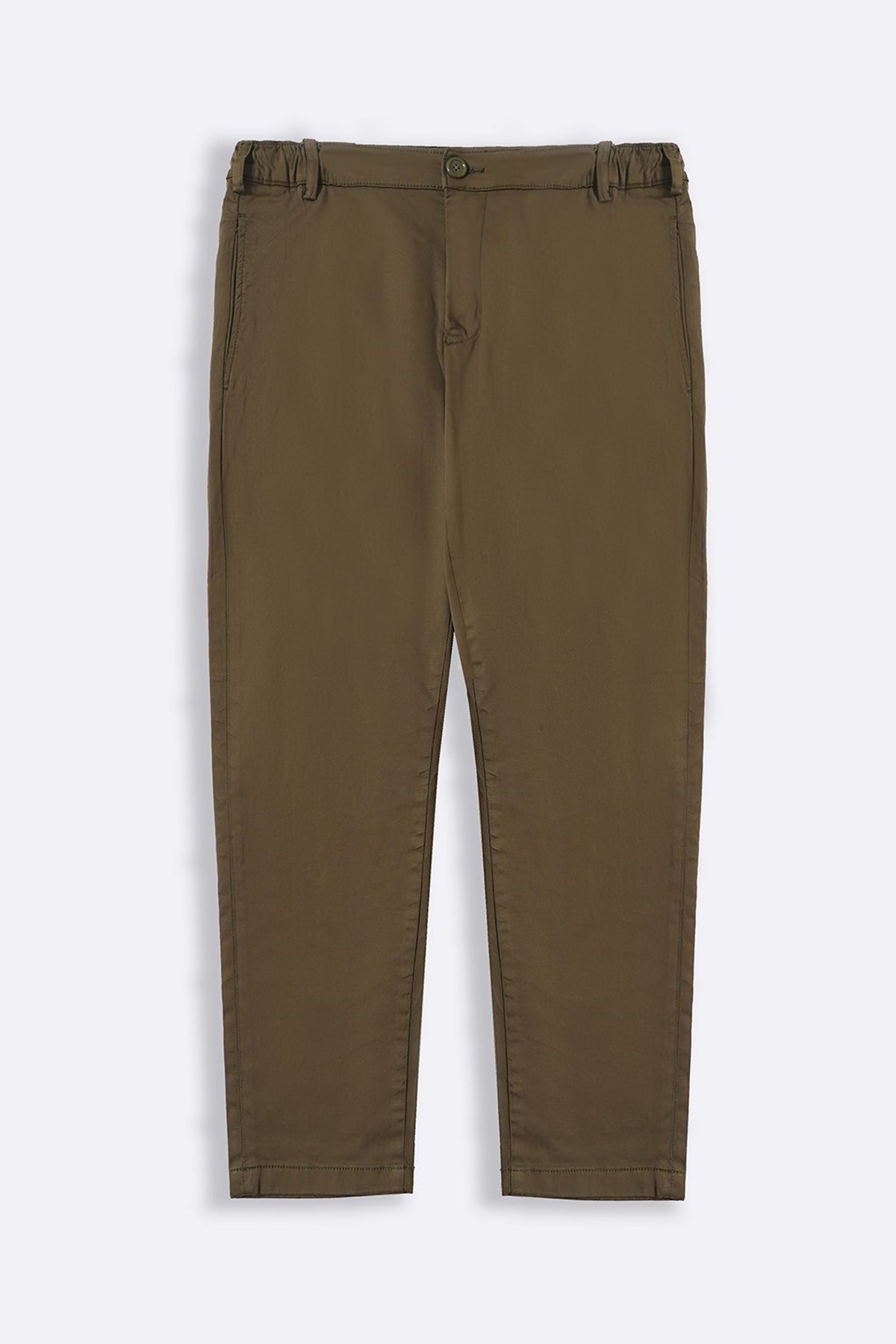 Olive Soft Slim Straight Pants with Elastic Waistband