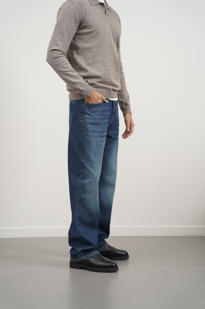 Blue Regular Straight Fit Jeans with Scoop Pockets
