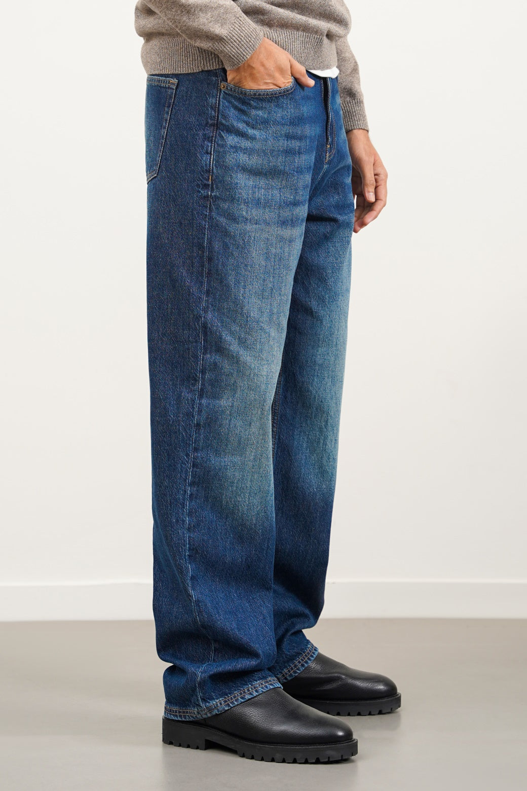 Blue Regular Straight Fit Jeans with Scoop Pockets