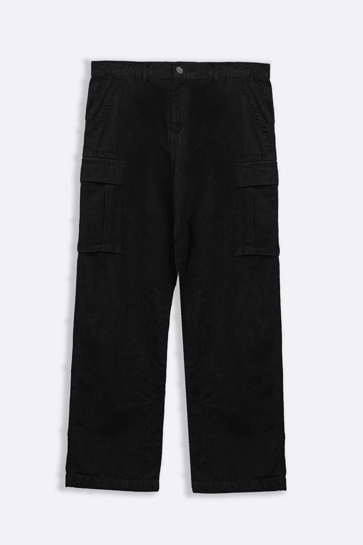 Black Relaxed Cargo Jeans with Cross Pockets - Regular Hand Feel