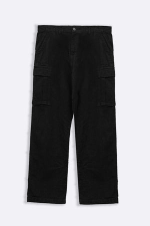 Black Relaxed Cargo Jeans with Cross Pockets - Regular Hand Feel