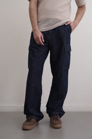 Blue Relaxed Cargo Jeans - Regular Hand Feel