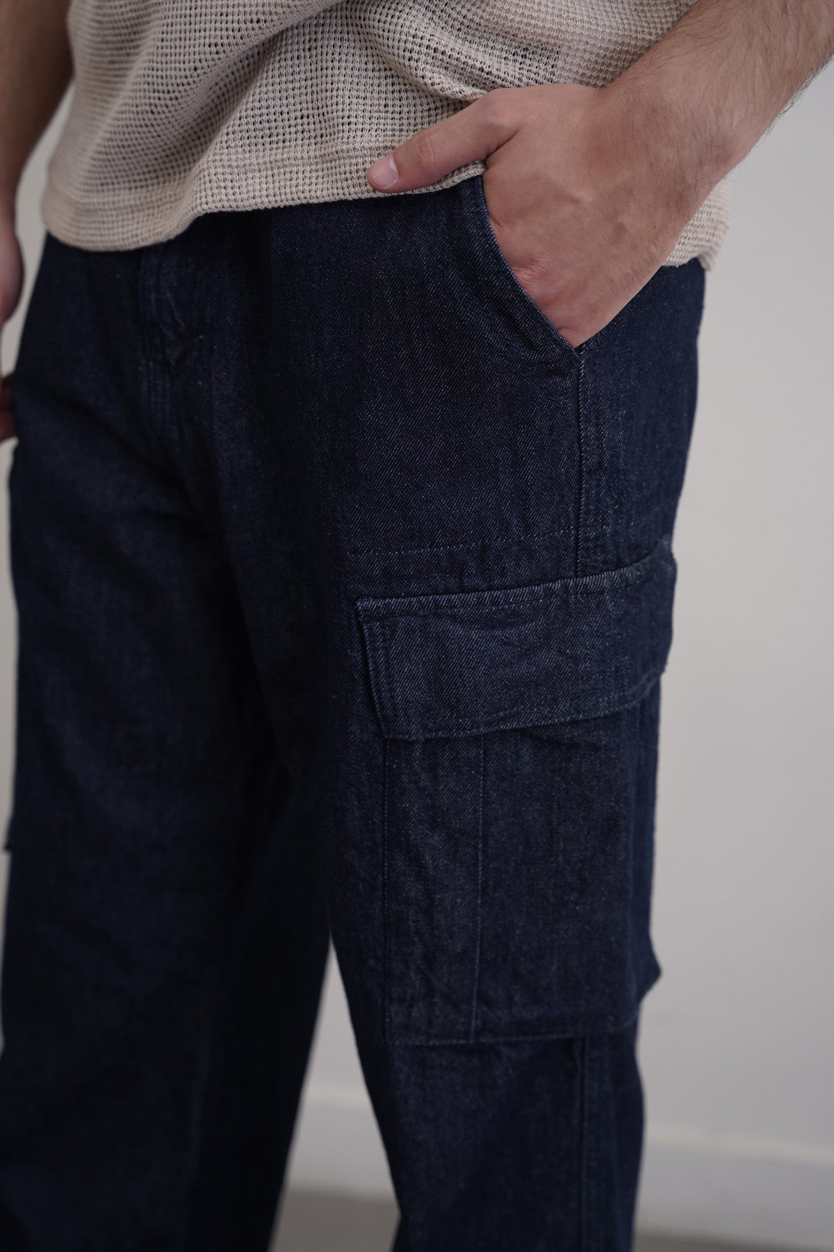 Blue Relaxed Cargo Jeans - Regular Hand Feel