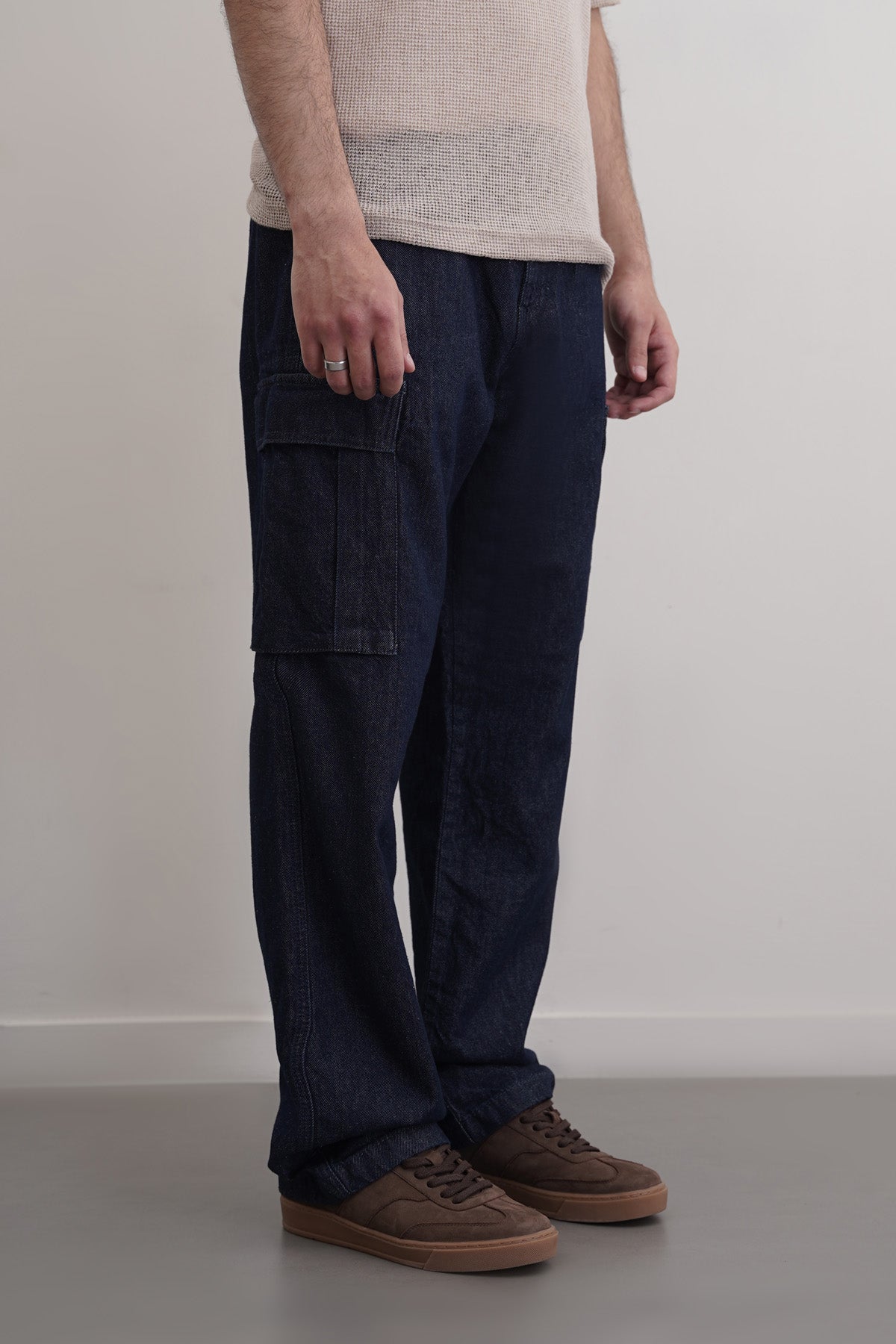 Blue Relaxed Cargo Jeans - Regular Hand Feel