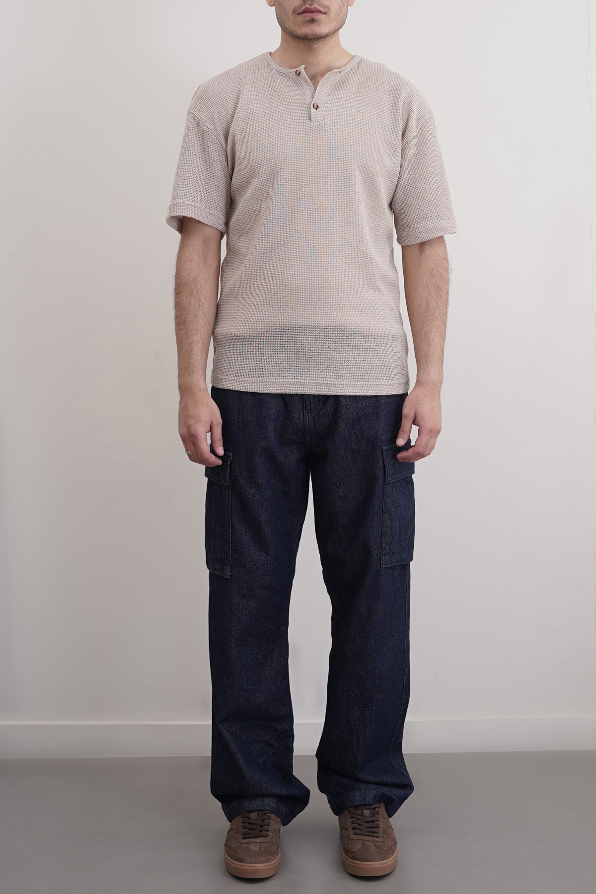 Blue Relaxed Cargo Jeans - Regular Hand Feel