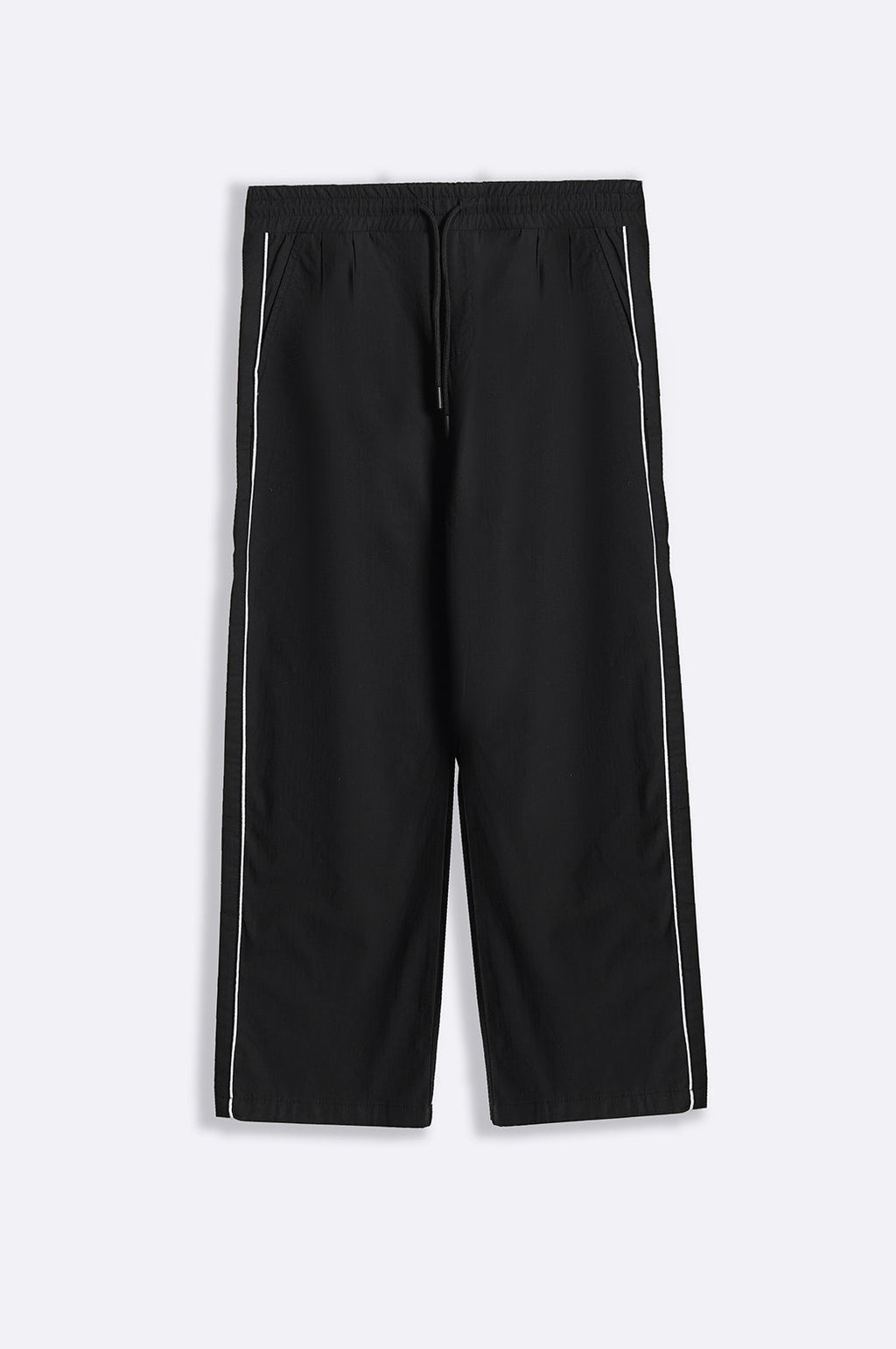 Black Textured Cotton Relaxed Fit Trousers with Contrast Piping – Cool Havn