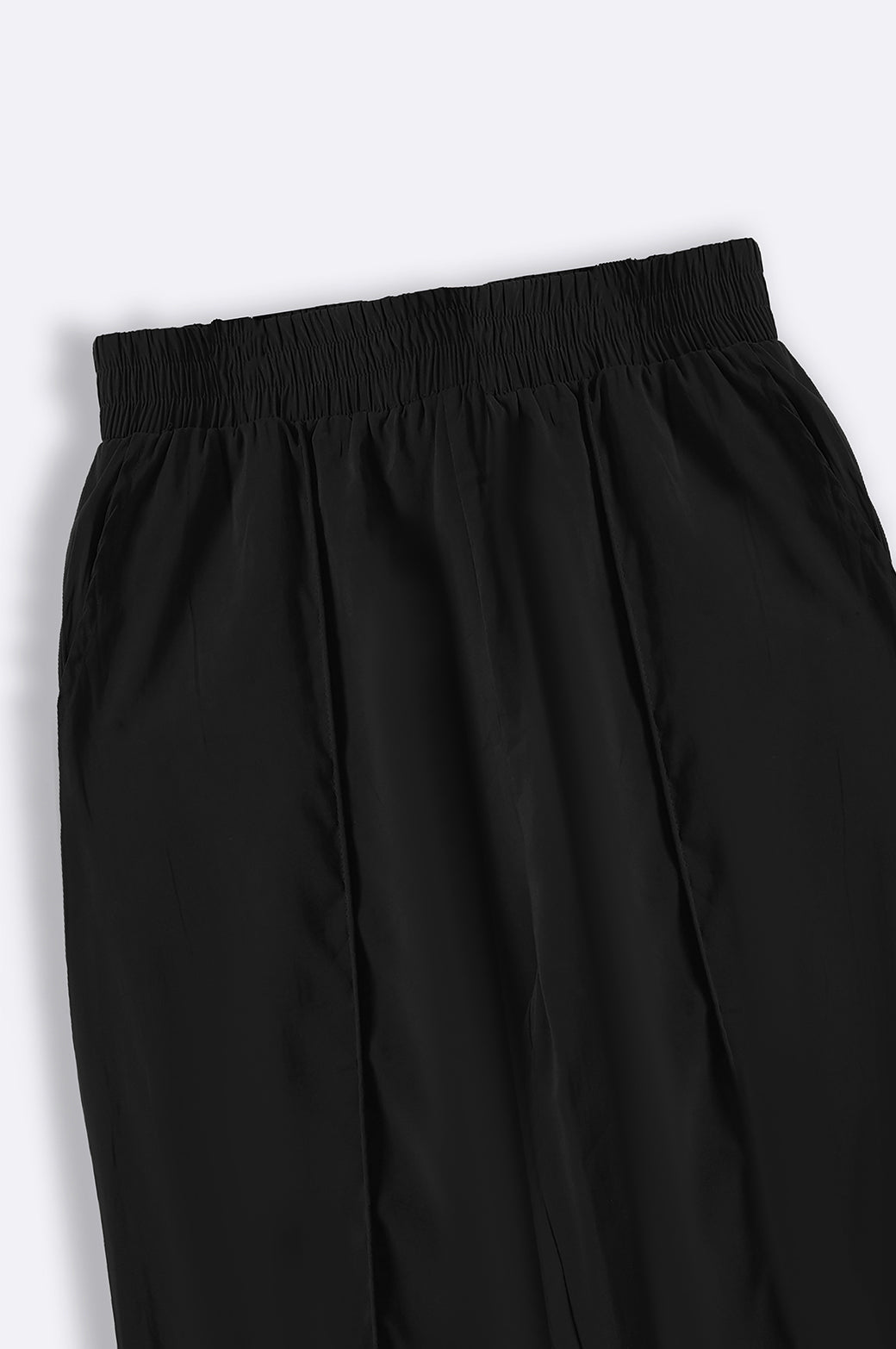 Black Silky Soft Loose Fit Silk Trousers with Pintuck Pleat