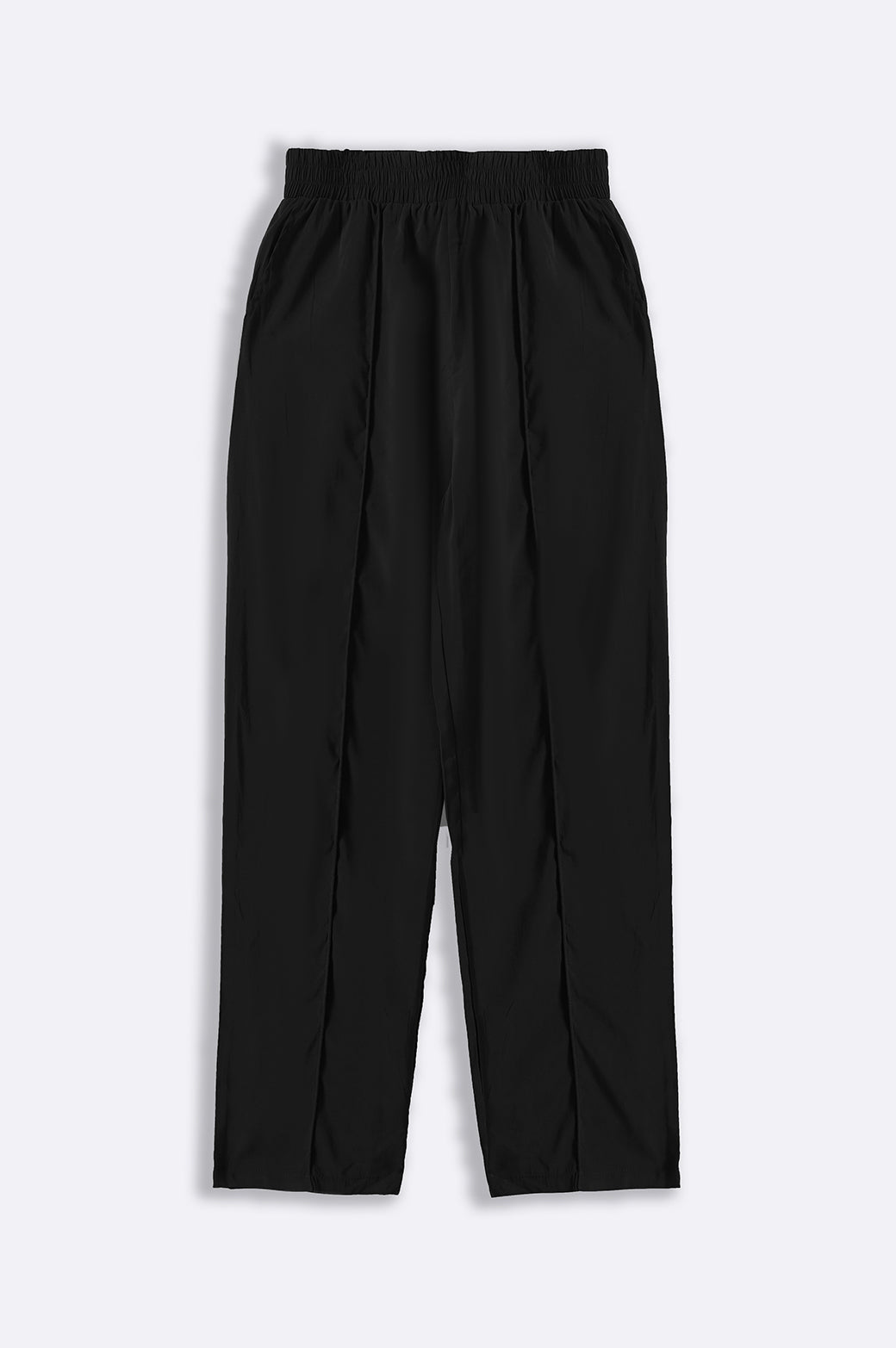 Black Silky Soft Loose Fit Silk Trousers with Pintuck Pleat