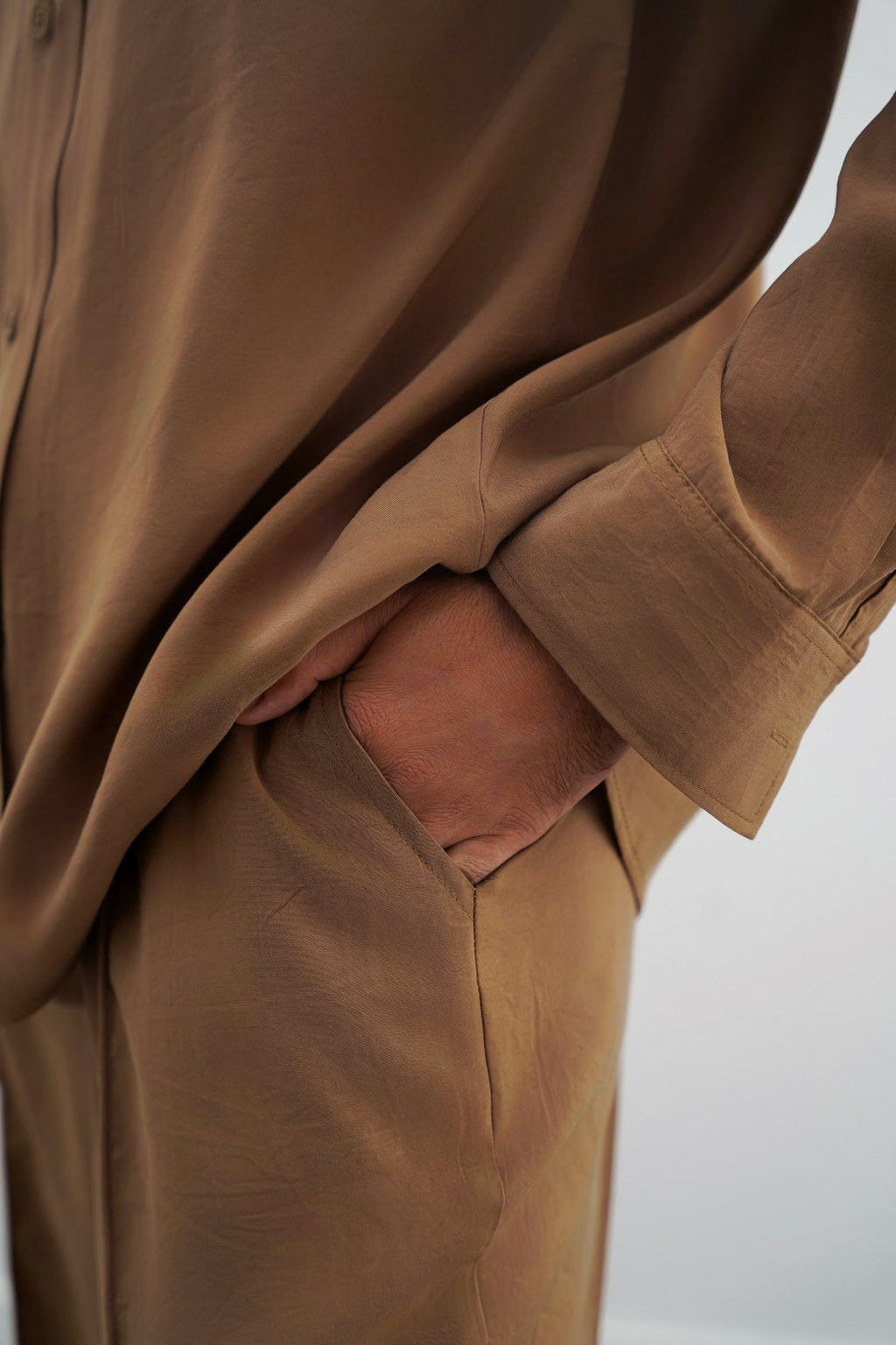 Brown Silky Soft Loose Fit Silk Trousers with Pintuck Pleat – Cool Havn