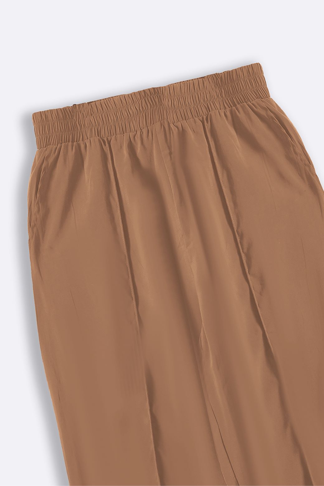 Brown Silky Soft Loose Fit Silk Trousers with Pintuck Pleat