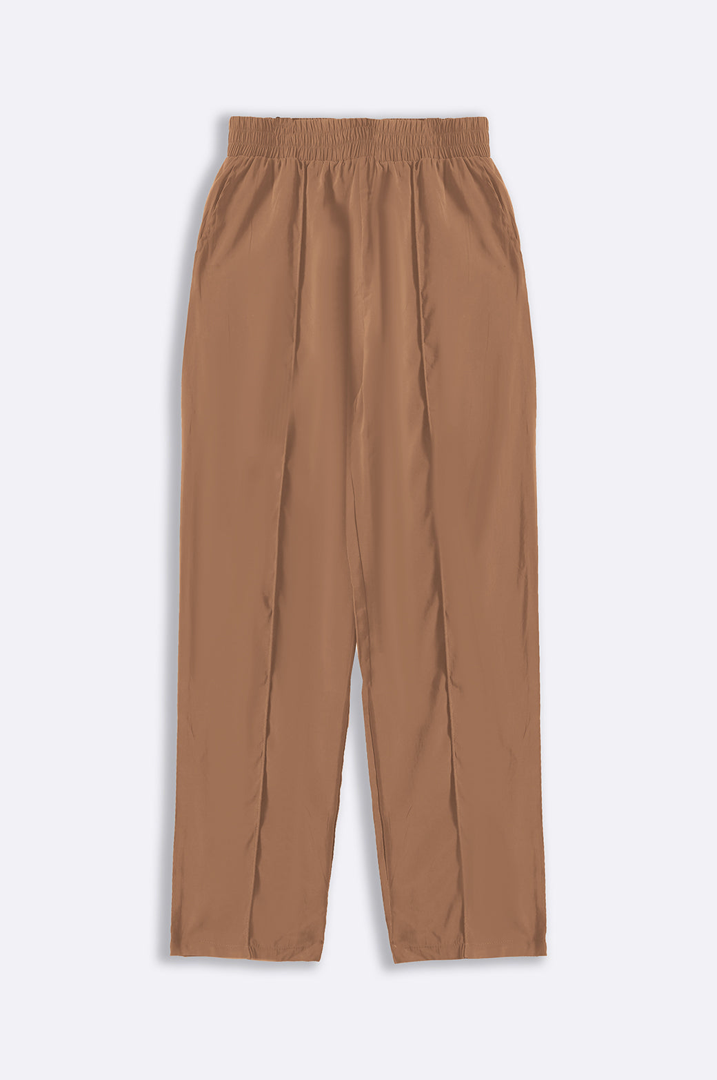 Brown Silky Soft Loose Fit Silk Trousers with Pintuck Pleat