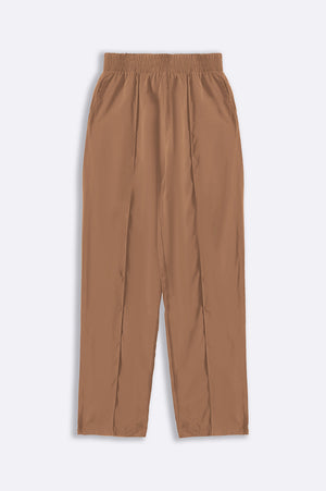 Brown Silky Soft Loose Fit Silk Trousers with Pintuck Pleat – Cool Havn