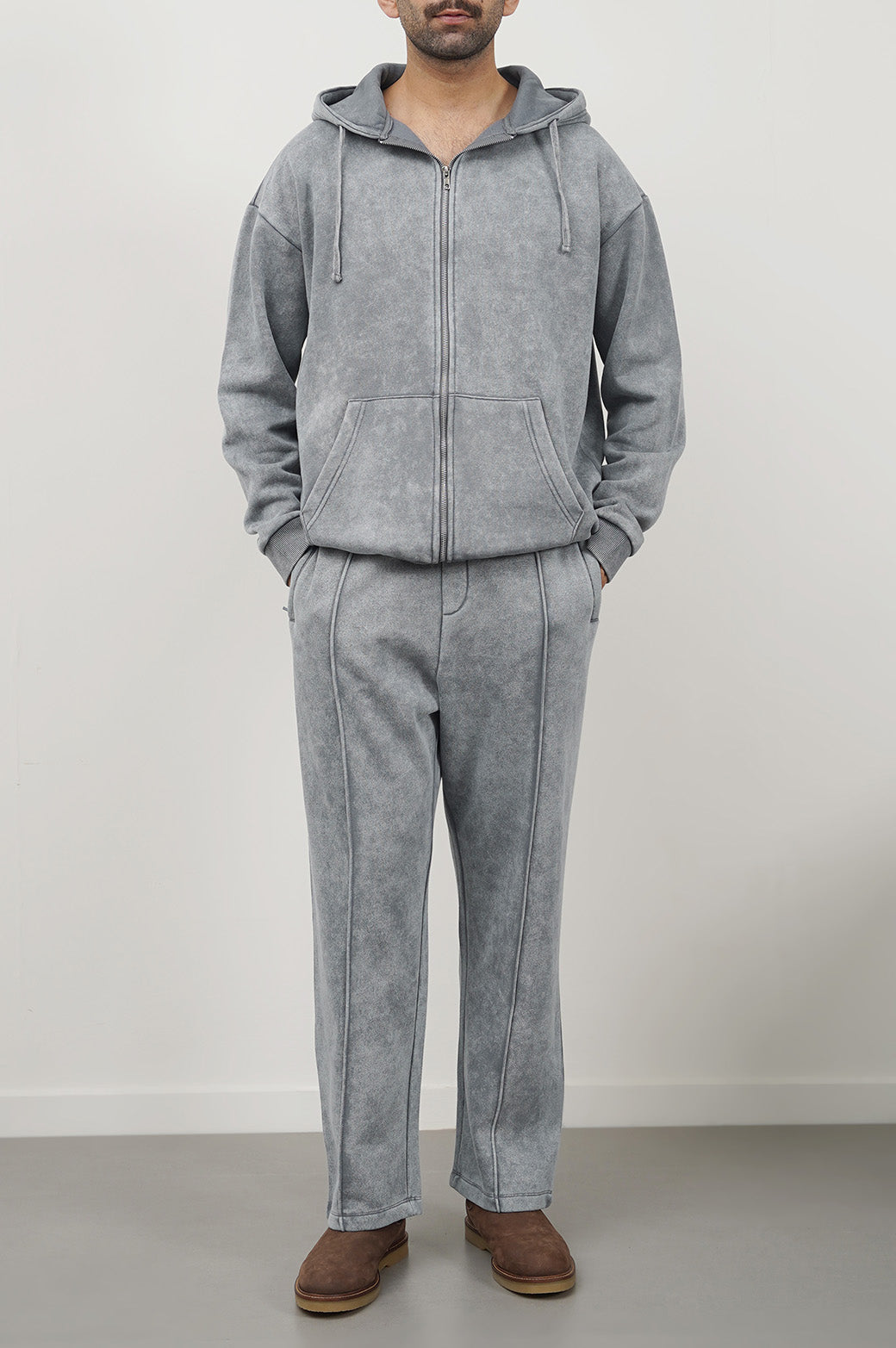 Grey Relaxed Fit Cotton Fleece Trousers with Adjustable Drawcord
