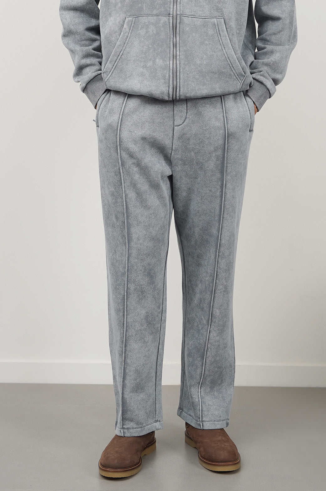 Grey Relaxed Fit Cotton Fleece Trousers with Adjustable Drawcord