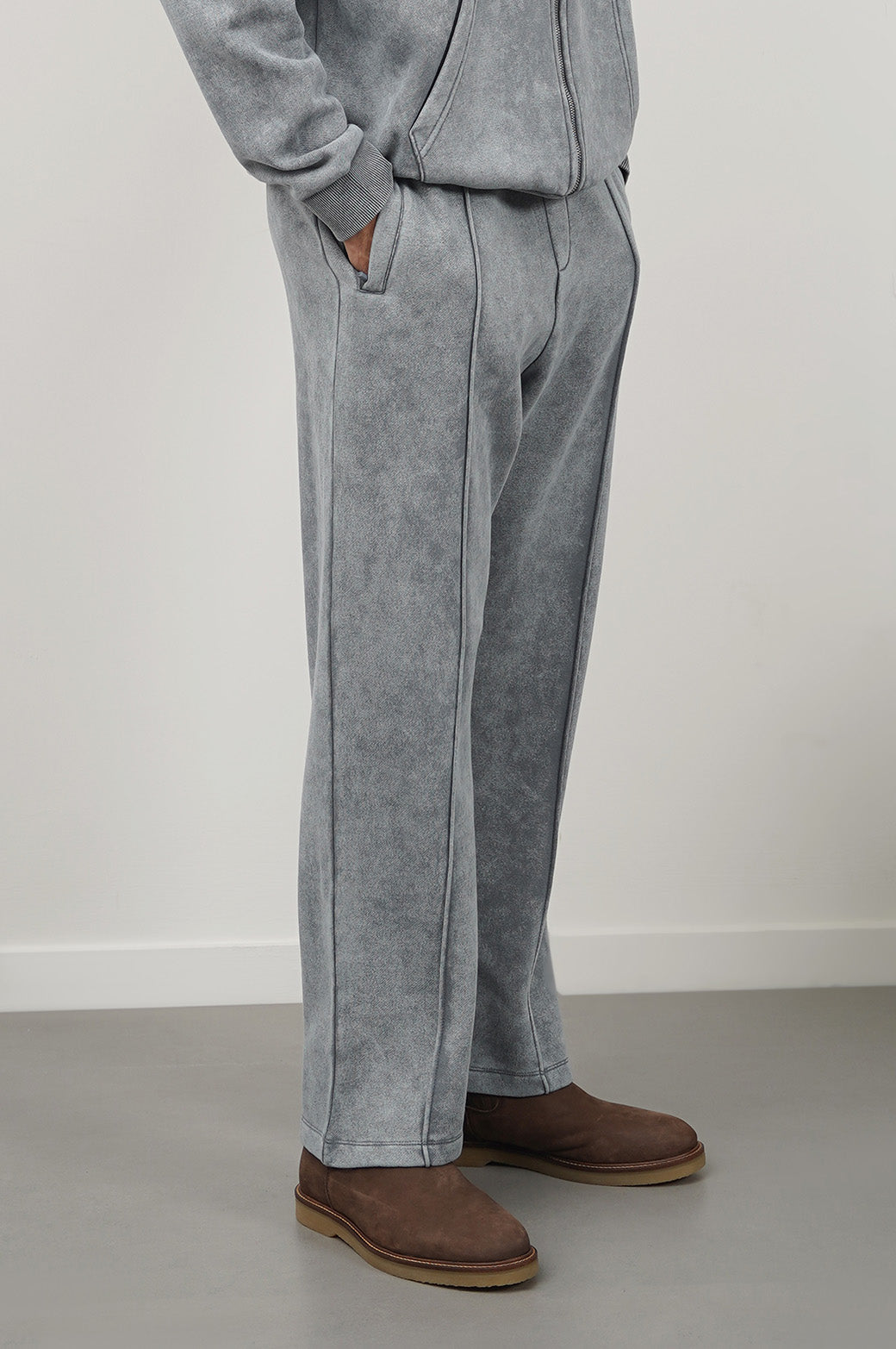 Grey Relaxed Fit Cotton Fleece Trousers with Adjustable Drawcord