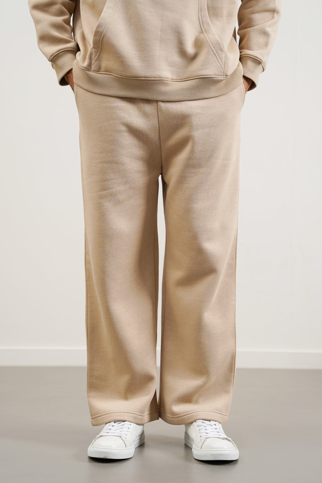 Beige Relaxed Fit Straight-Leg Trousers with Adjustable Drawcord