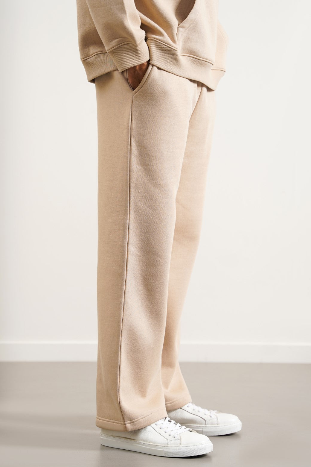 Beige Relaxed Fit Straight-Leg Trousers with Adjustable Drawcord