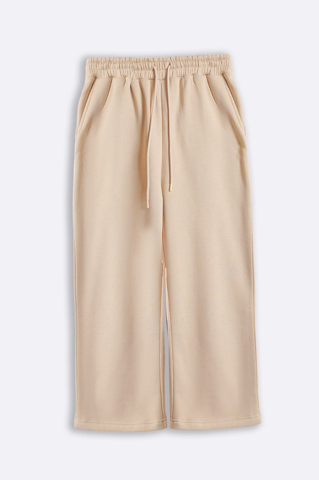 Beige Relaxed Fit Straight-Leg Trousers with Adjustable Drawcord