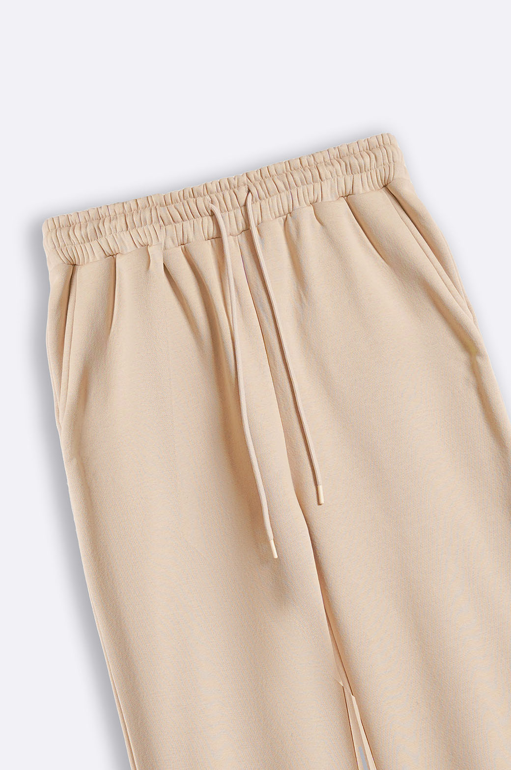 Beige Relaxed Fit Straight-Leg Trousers with Adjustable Drawcord