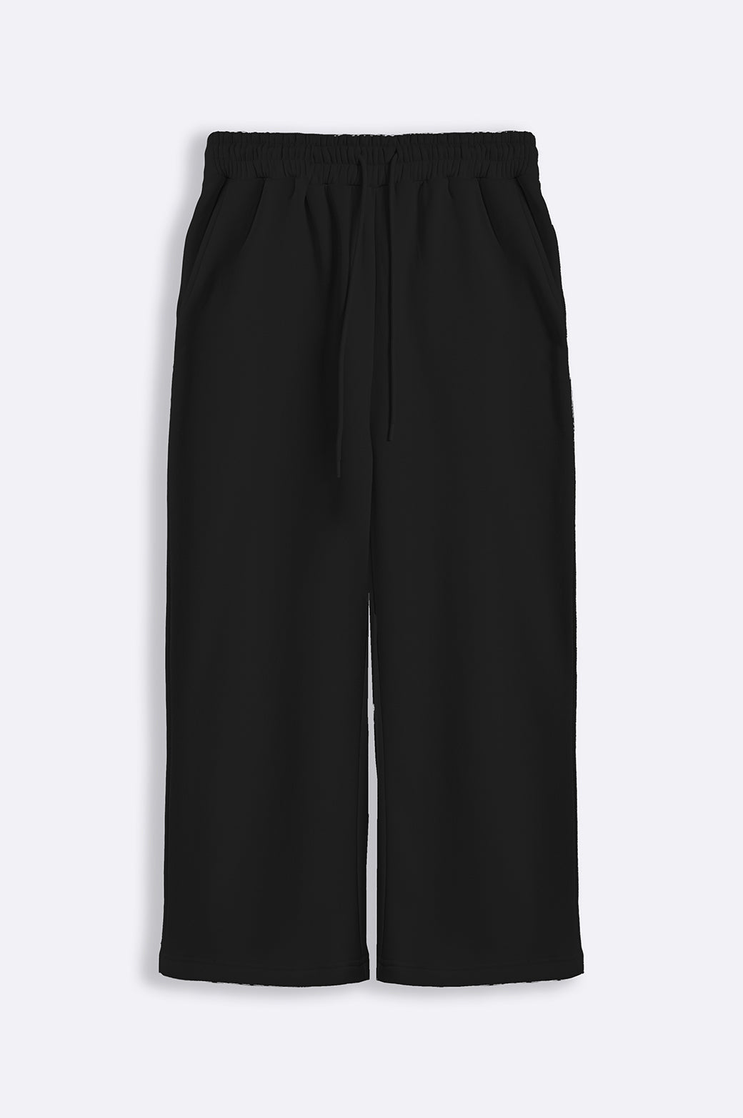Black Relaxed Fit Straight-Leg Trousers with Adjustable Drawcord