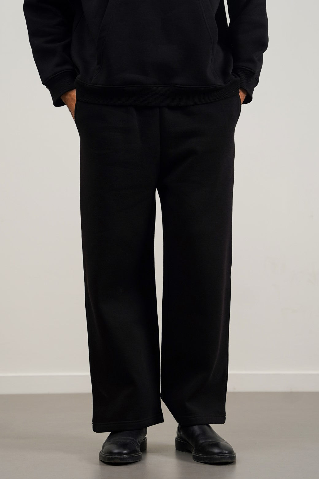 Black Relaxed Fit Straight-Leg Trousers with Adjustable Drawcord