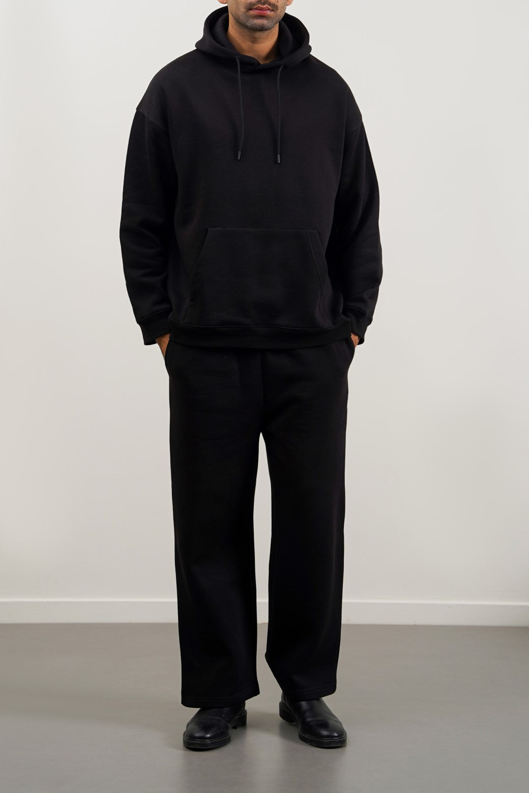 Black Relaxed Fit Straight-Leg Trousers with Adjustable Drawcord