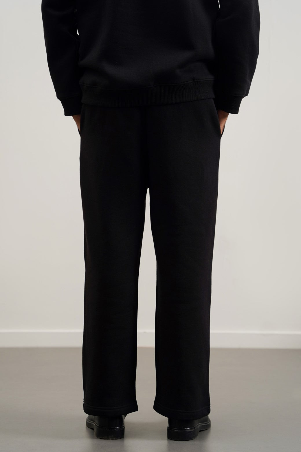 Black Relaxed Fit Straight-Leg Trousers with Adjustable Drawcord