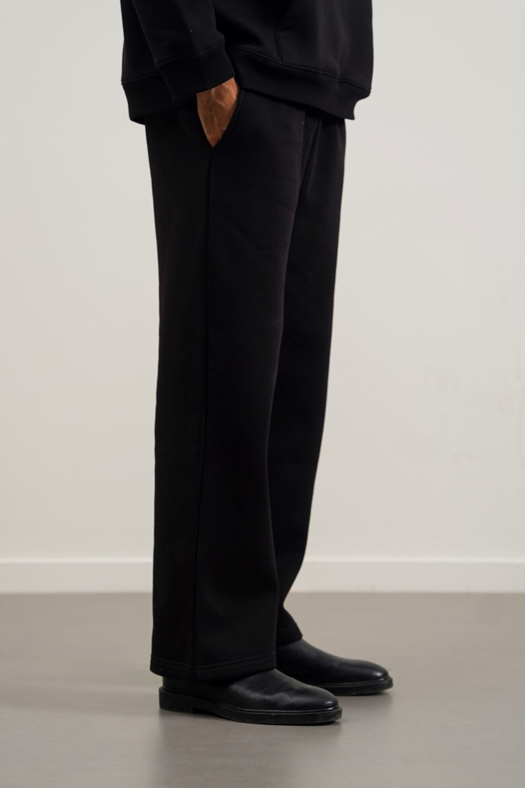Black Relaxed Fit Straight-Leg Trousers with Adjustable Drawcord