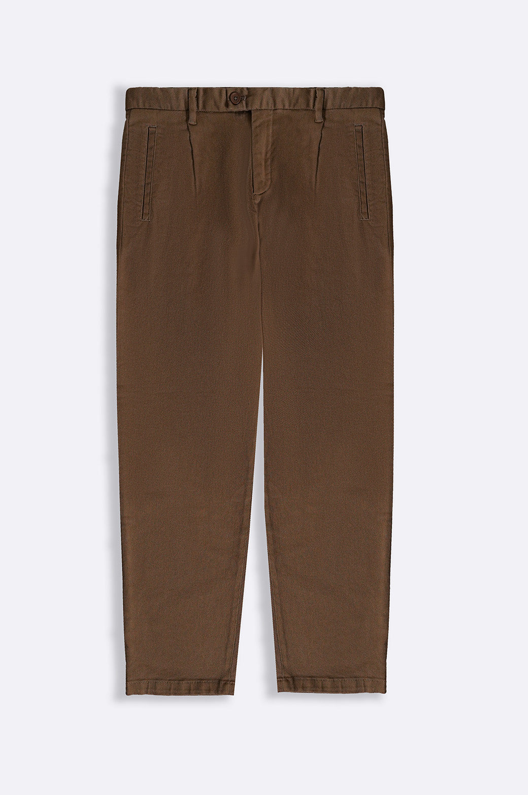 Brown Straight Fit Pleated Pants with Pockets