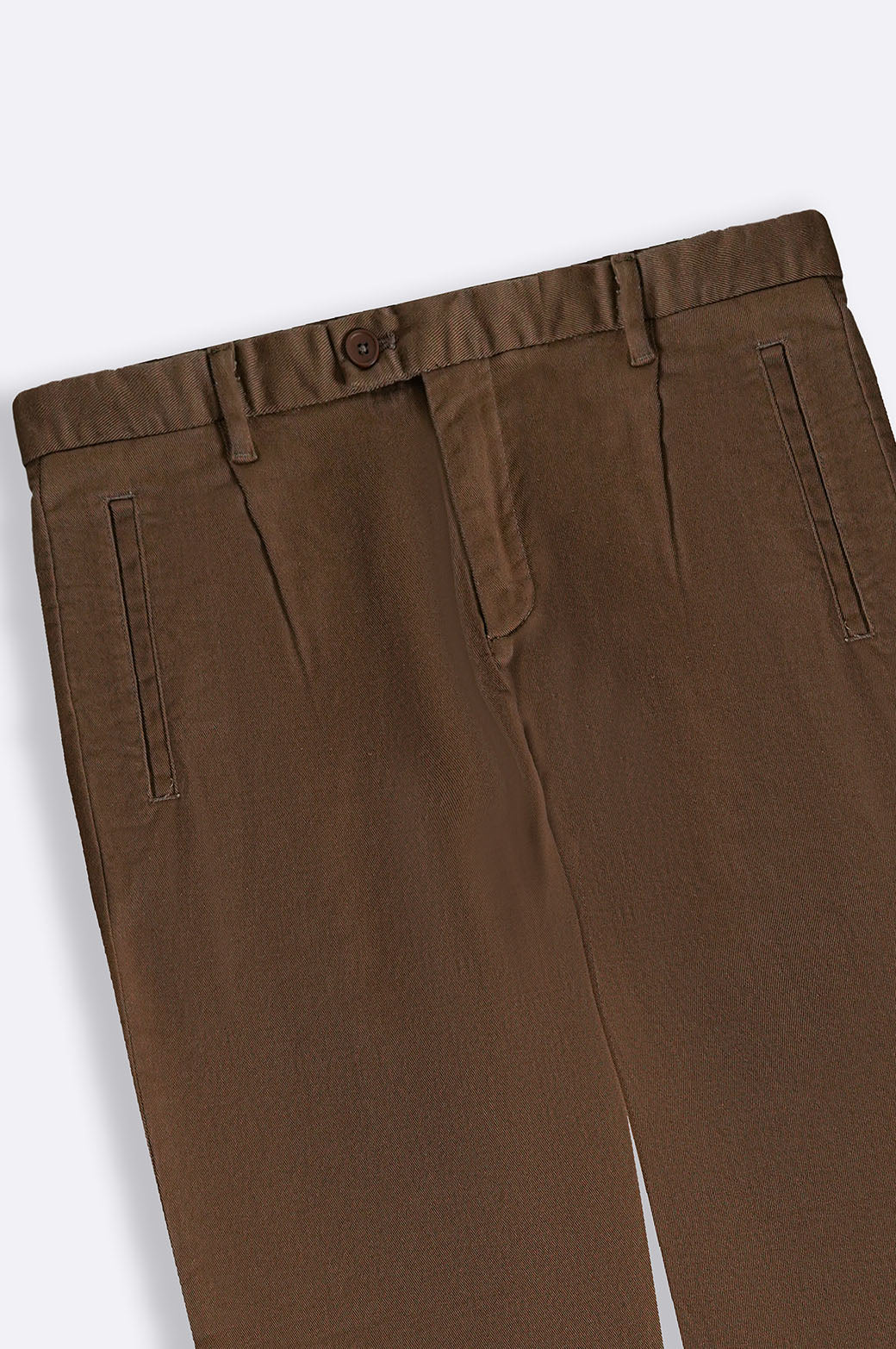 Brown Straight Fit Pleated Pants with Pockets