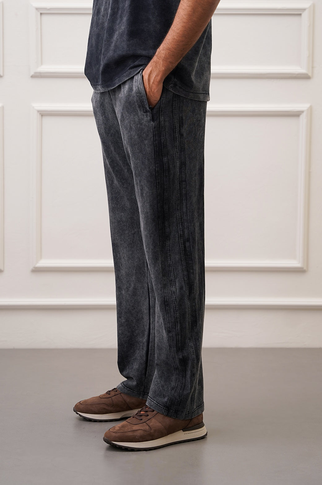 Black Soft Regular Fit Cotton Mix Trousers with Drawstring