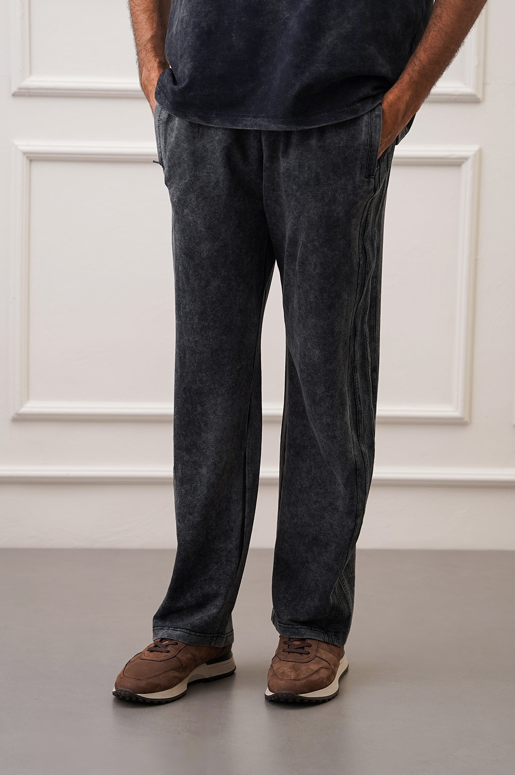 Black Soft Regular Fit Cotton Mix Trousers with Drawstring
