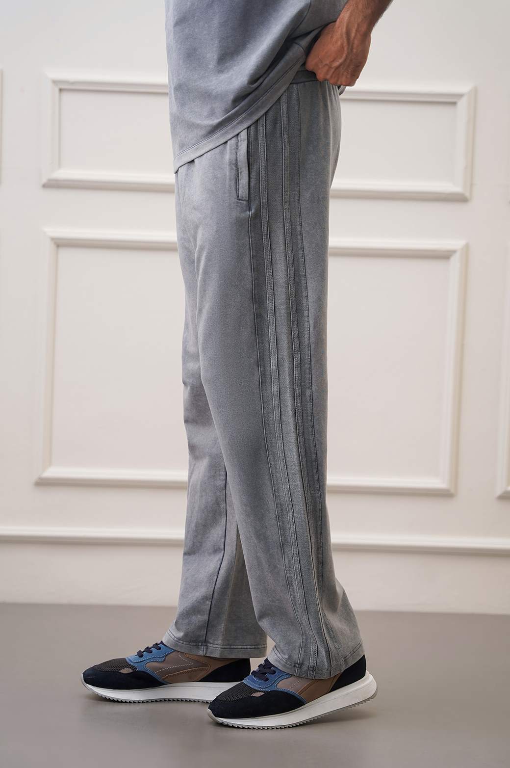 Grey Soft Regular Fit Cotton Mix Trousers with Zipper Pockets