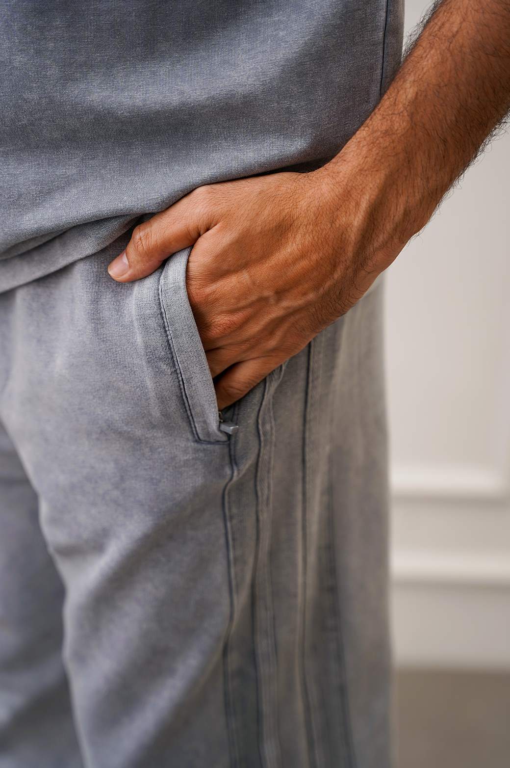 Grey Soft Regular Fit Cotton Mix Trousers with Zipper Pockets
