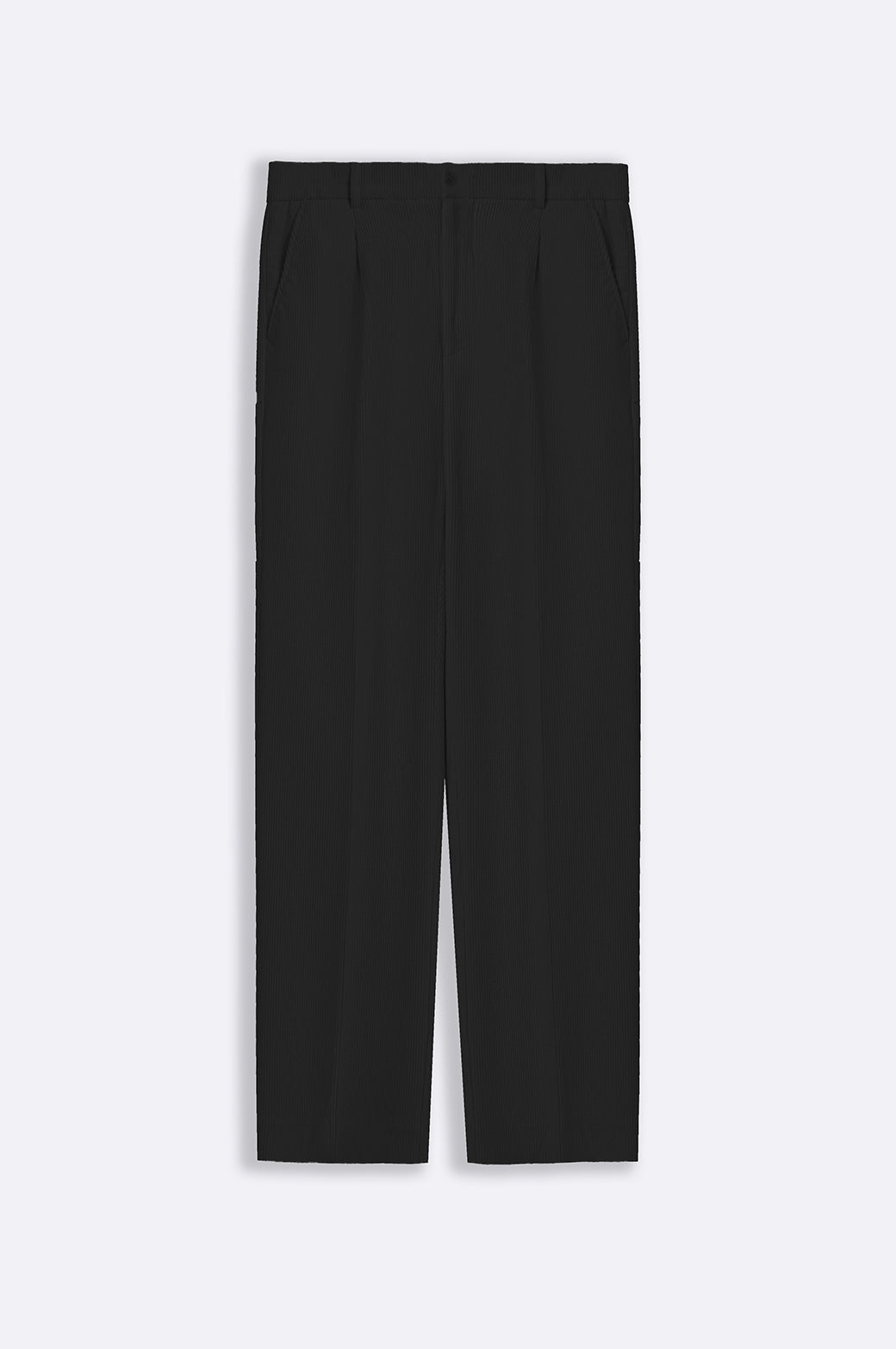 Black Pleated Textured Regular Fit Trousers