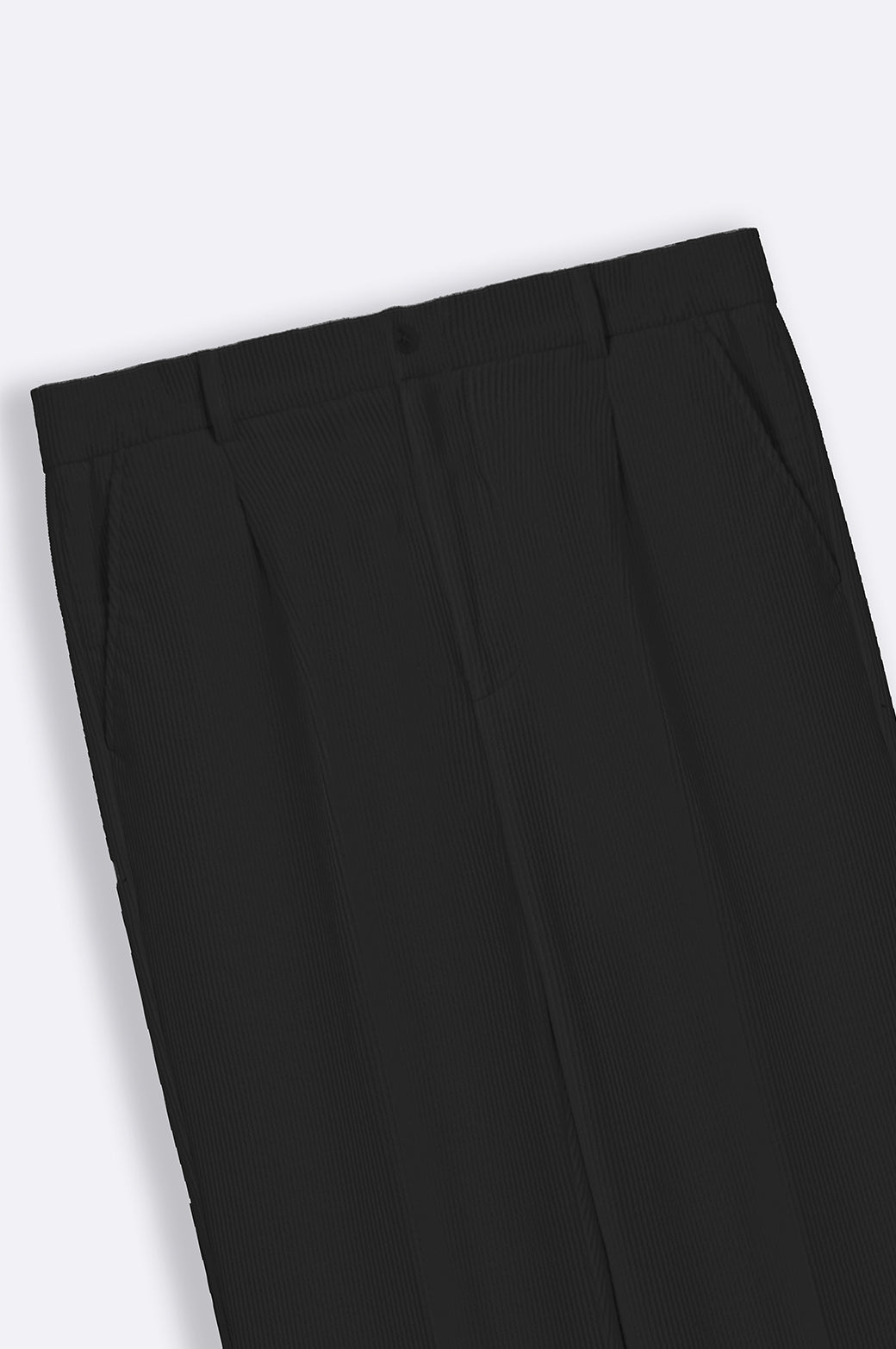 Black Pleated Textured Regular Fit Trousers