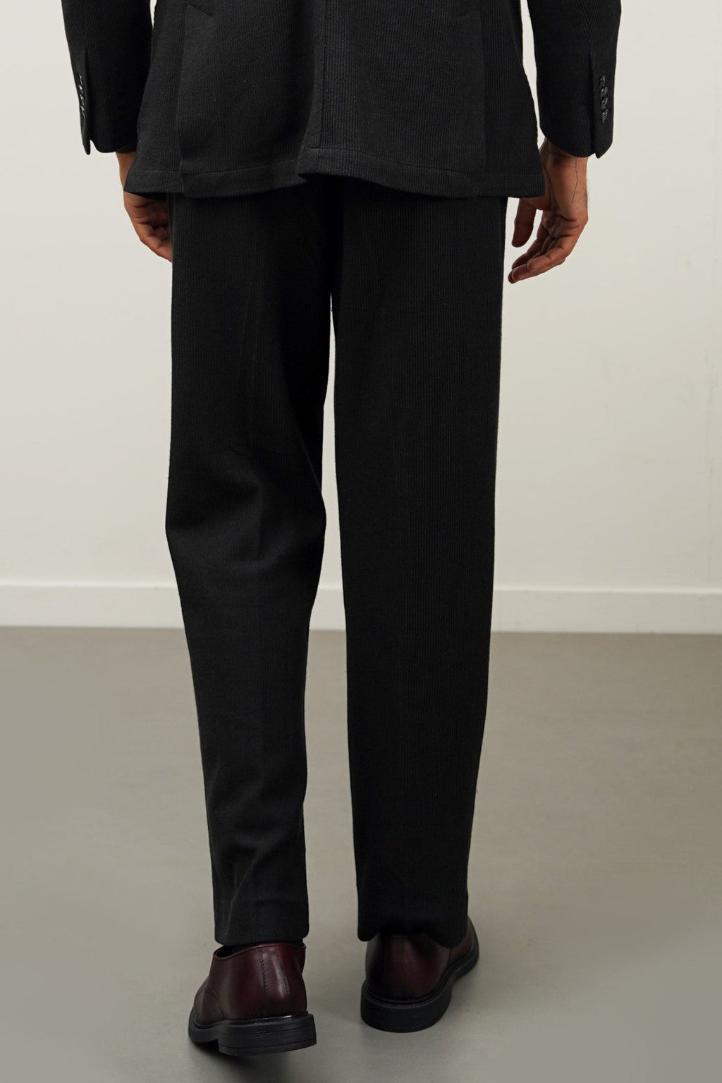 Black Pleated Textured Regular Fit Trousers – Cool Havn